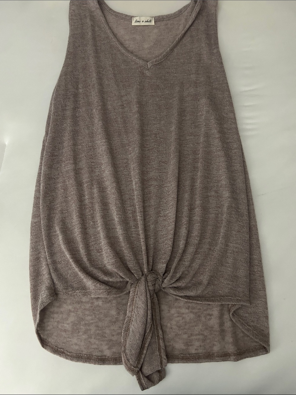 Lime and Chili Taupe Knot Front Sleeveless Top